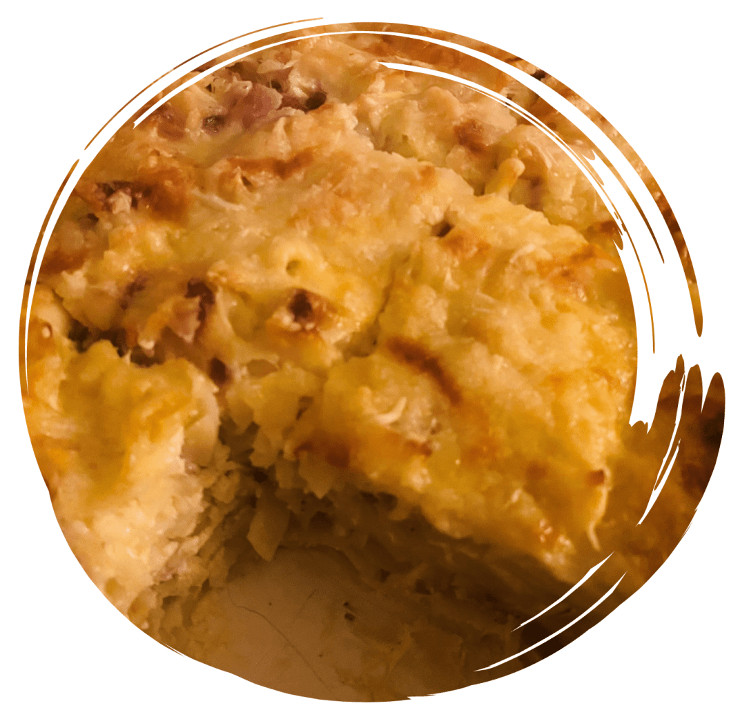 überbackene (Schinken-) Käsefleckerl